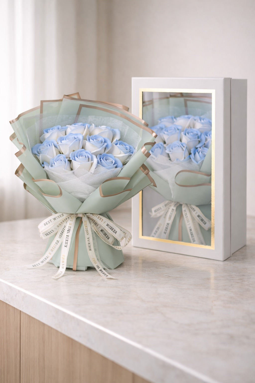 Blue Rose Soap Bouquet Gift Box