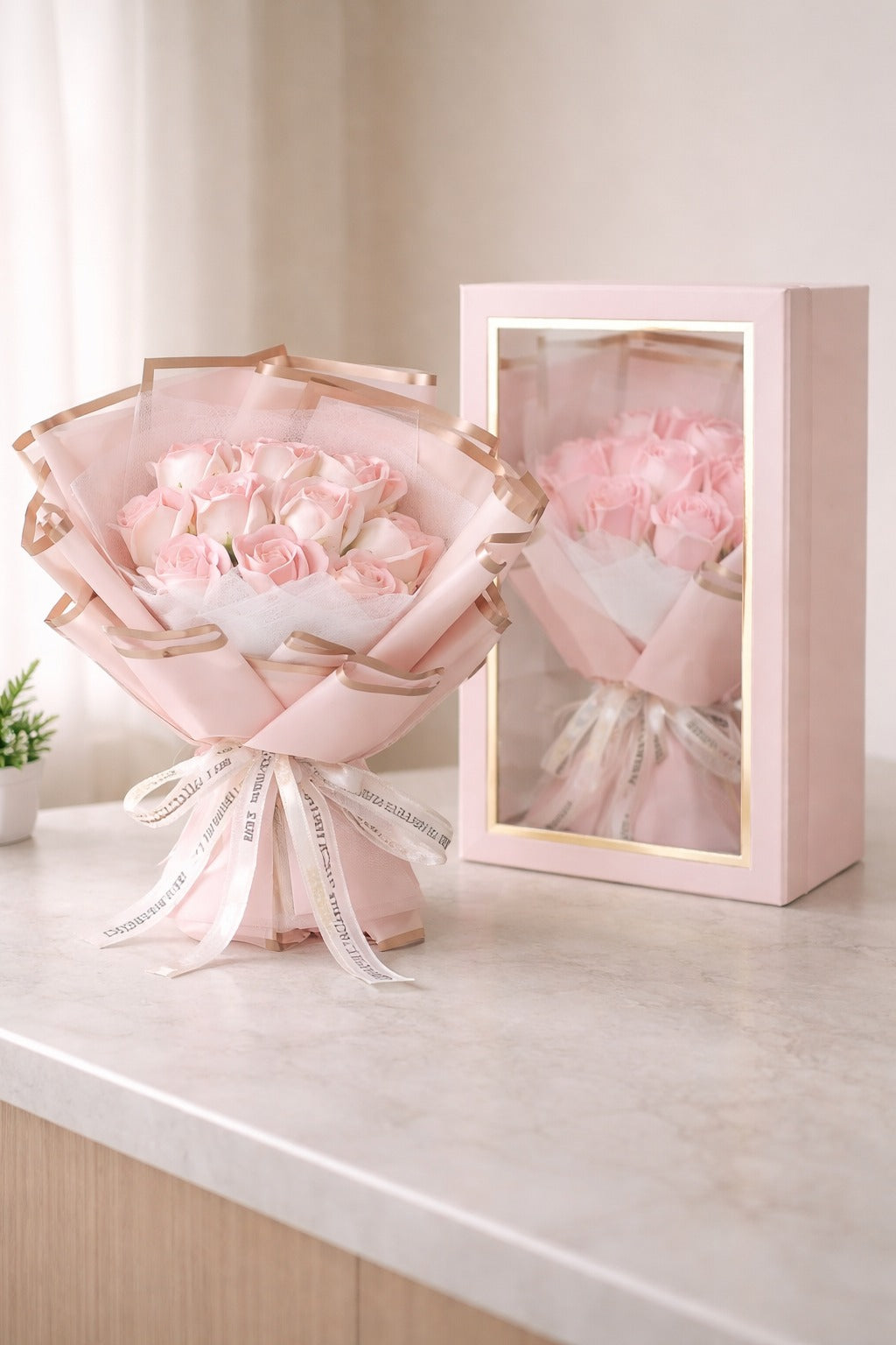 Pink Rose Soap Bouquet Gift Box